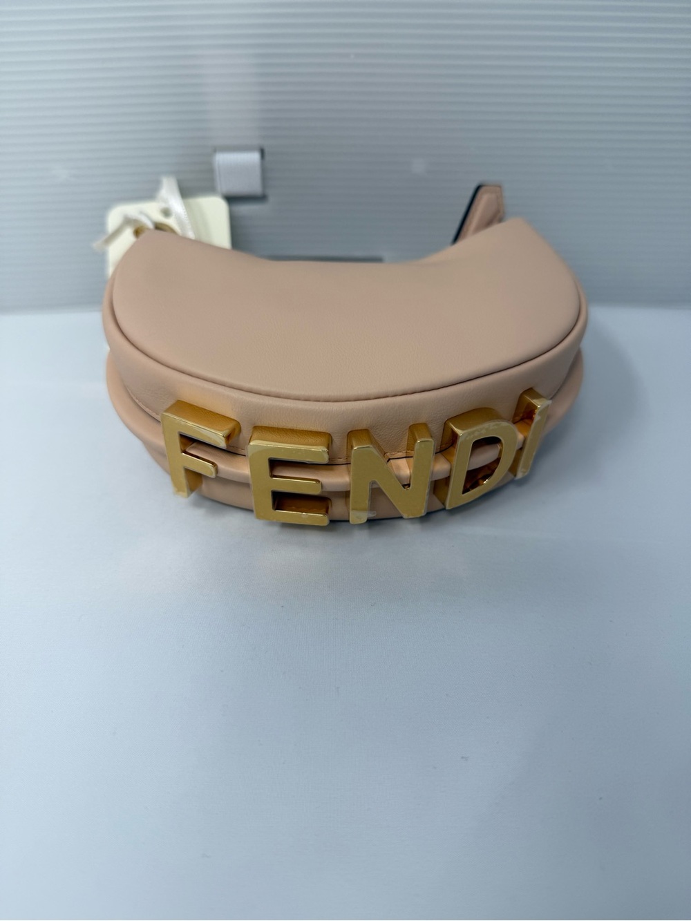 Fendi Beige Pink Leather nano with Gold FENDI Letters